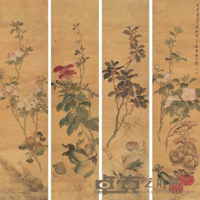 张兆祥 己亥（1899）年作 花卉四条屏 立轴 123×32cm×4